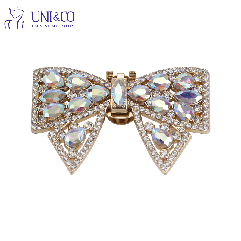 Diamond Crystal Bow Shape High Heel Shoe Buckle Metal