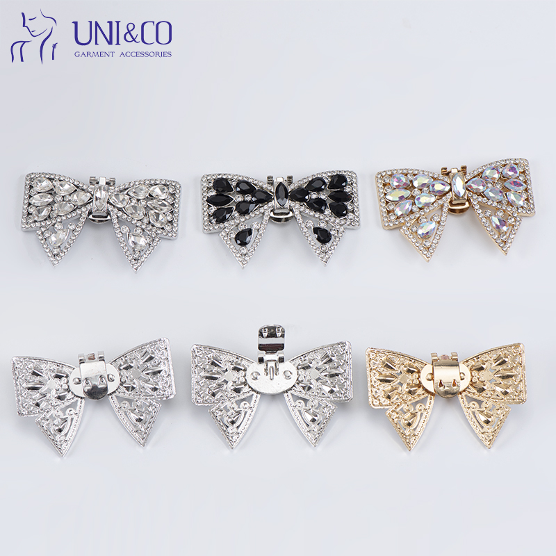 Diamond Crystal Bow Shape High Heel Shoe Buckle Metal