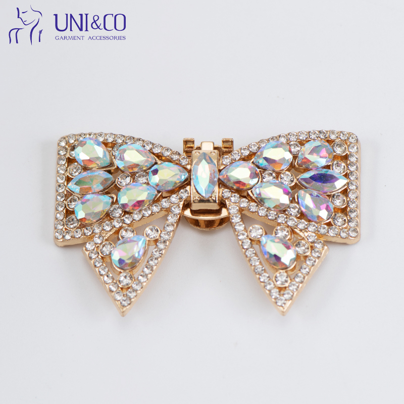 Diamond Crystal Bow Shape High Heel Shoe Buckle Metal